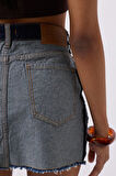 Ters Detay Denim Mini Etek