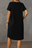 Kadın Kısa Kollu Kayık Yaka Bürümcük Elbise