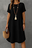 Kadın Kısa Kollu Kayık Yaka Bürümcük Elbise