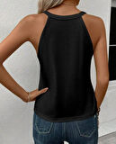 Kadın Sıfır Kol Halter Yaka Kalp Baskılı Viskon Bluz