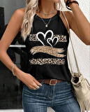 Kadın Sıfır Kol Halter Yaka Kalp Baskılı Viskon Bluz