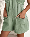 Kadın Askı Aksesuarlı önü Bağlama Detay Salopet şort Tulum