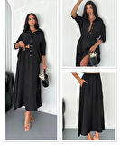 Kadın Keten Kumaş Gömlek Ve Etek Ikili Takim