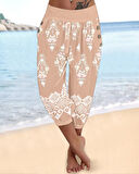 Kadın Beli Lastikli Etnik Desenli Kapri Süprem Pantolon