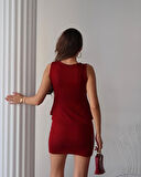 Kadın Modal Kumaş Volanlı Mini Etek Takım