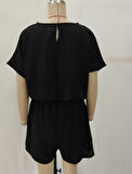 Kadın Kısa Kollu Yuvarlak Yakalı Ithal Keten Bluz Ve Short Ikili Takım