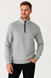 Erkek Dik Yaka Sweatshirt Dik Yaka Yarım Fermuarlı 3 İplik Şardonlu Pamuk Kumaş - Gri