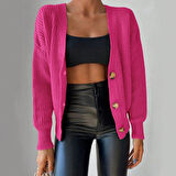 Kadın Uzun Kollu Düğme Detay Triko Bluz