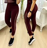 Kadın Yüksek Bel File Detaylı Dar Kesim Viskon Iki Iplik Pantolon