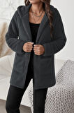 Kadın Uzun Kollu Kapşonlu önden Fermuarlı Cepli Welsoft Ceket