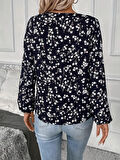 Kadın Uzun Kollu V Yakalı çiçek Desenli Modal Bluz