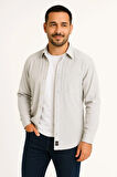 Erkek Fitilli Kadife Cepli Gömlek Oversize Rahat Kalıp - Gri