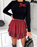 Kadın Dijital Baskılı Dalgıç Kumaş Fıyonk Aksesuarlı Takım