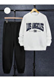 Los Angeles Baskılı Oversize Sweatshirt Çocuk Eşofman Takımı 2 İplik