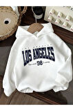 Pamuklu Erkek Çocuk Kapüşonlu Sweatshirt İki İplik Şardonsuz Los Angeles Baskılı