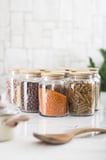 12 Lü Set Bambu Kapaklı Cam Kavanoz & Erzak Saklama Kabı 800 ml Orta Boy ( Vakum Kapak )