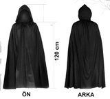 Siyah Uzun Pelerin 120 cm Kapüşonlu – Cosplay ve Parti Kostümü