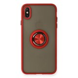 Erdo Ticaret Apple iPhone X Kılıfı Silikon Kırmızı Yüzüklü Standlı Arka Kapak