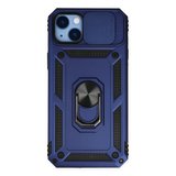 Erdo Ticaret iPhone 14 Plus Silikon Kılıf Lacivert Lens Kapaklı Yüzüklü