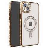 iPhone 14 Kılıf Joke Simli Magneticsafe Kılıf - Gold