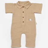 Düğmeli Kısa Kollu Müslin Tulum 7041 Kayısı