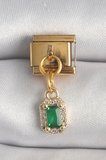 316L Çelik Gold Renk Sallantı Kare Yeşil Zirkon Taşlı Charm