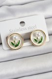 Pirinç Beyaz Mineli Lale Figürlü Sanatsal Portre Model Gold Renk Kadın Küpe