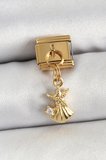316L Çelik Sallantılı Zirkon Taşlı Deniz Yıldızı Ve İstiridye Model Gold Renk Charm