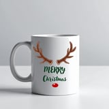 Merry Christmas Yazılı Geyik Boynuzlu Yılbaşı Kupası Model 212 Baskılı Seramik Kahve Kupası