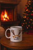 Merry Christmas Geyik Boynuzu Tasarımlı Kupa Model 235 Yılbaşı Temalı Seramik Kahve Kupası