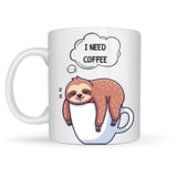 I Need Coffee Yazılı Tembel Hayvan Tasarımlı Kupa Model 236 Komik Seramik Kahve Kupası