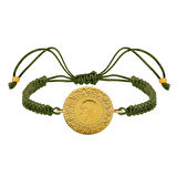 Gekas Kuyumculuk 22 Ayar Yeni Yarım Altın Haki Renkli İpli Bileklik