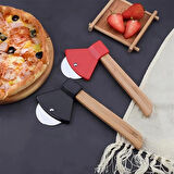 1 Ad. Pizza Kesici Tekerleği Balta Şekil Paslanmaz Çelik, Bambu Saplı Kesici Kurabiye, Kek, Ekmek