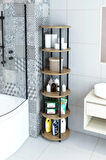 6 Raflı Yuvarlak Banyo Dolabı Ayaklı Açık Raf Sistemli Havlu Dolabı Metal Gövde Banyo Düzenleyici
