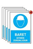 İş Güvenliği 5 Adet Levhası Baret Giymek Zorunludur Uyarı - İşaret Levhası(Bant Hediye)