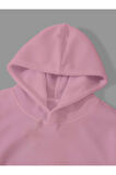 3 İplik Baskısız Pembe Kanguru Cepli Kapüşonlu Sweatshirt Hoodie | XL