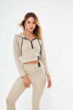 Lesa Wear Kapüşonlu Içi Polarlı Yumuşacık Şardonlu Kaşkorse Crop Likra Sweatshirt