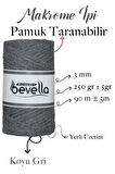 Taranan Makrome Ipi 3mm Taranabilir Pamuk Tek Büküm Makrome Ipi Koyu Gri