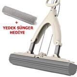 1+1 Yedek Süngeri Hediye Kelebek Sıkma Mekanizmalı Mikrofiber Mop Sünger Sıkmalı Mop