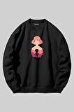 One Piece Luffy Baskılı Unisex Siyah Bisiklet Yaka Sweatshirt | S
