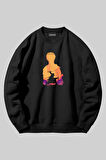 One Piece Zoro Anime Baskılı Unisex Siyah Bisiklet Yaka Sweatshirt | M