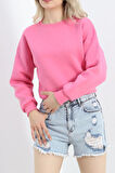 BENSU STORE Bisiklet Yaka 3 İplik Crop Sweat Pembe - 20968.1878.