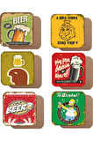 Bira Temalı 6lı Retro Ahşap Bardak Altlığı Seti