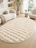 OVAL Bubble Ultra Soft Puffy Kaymaz Taban Peluş Tavşan Tüyü Halı Bej