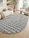 OVAL Bubble Ultra Soft Puffy Kaymaz Taban Peluş Tavşan Tüyü Halı Gri