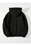 Built Different Baskılı Unisex Siyah Kanguru Cepli Kapüşonlu Sweatshirt Hoodie | M