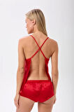 Saten İp Askılı Sırt Dekolteli Brazillian Şort Gecelik Takımı