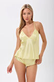 Saten İp Askılı Sırt Dekolteli Brazillian Şort Gecelik Takımı