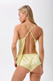 Saten İp Askılı Sırt Dekolteli Brazillian Şort Gecelik Takımı