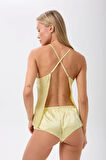 Saten İp Askılı Sırt Dekolteli Brazillian Şort Gecelik Takımı